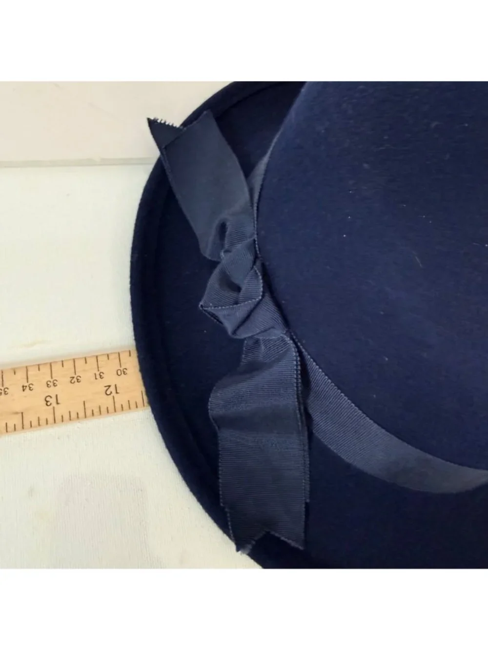 Street Smart Wool Cloche Hat Navy Vintage Church Dress Fashion USA Bow Accent